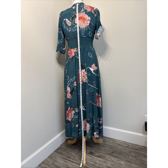 Jaase Handsewn in the Shed Floral Asian Inspired Print Smocked Waist Maxis Sz M - Picture 8 of 16